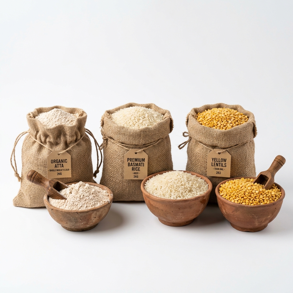 Organic Atta, Rice and Dal