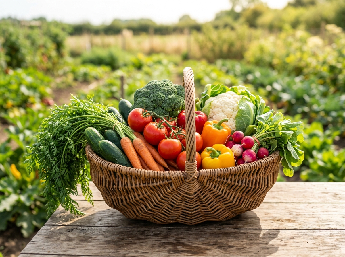 Lush fresh vegetable basket from trusted farms